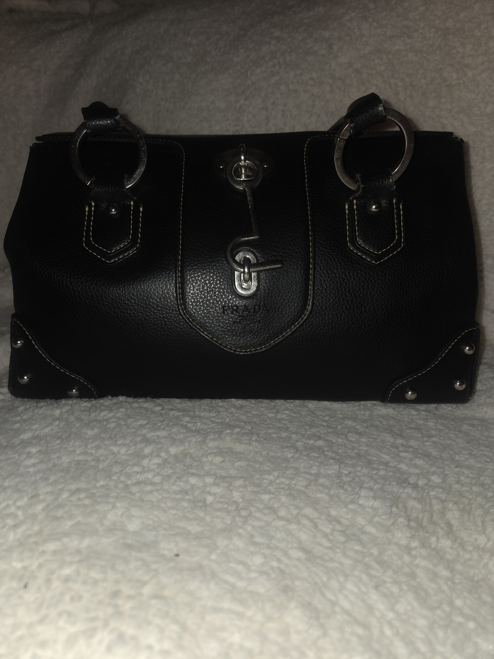Vintage/Antique Prada Black Leather Satchel with Silver Hook Lock Hardware - Picture 2 of 5